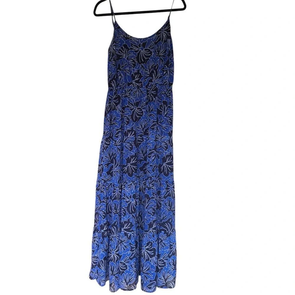 Michael Kors Blue/Black Palm Tree Print‎ Floral Tiered Maxi Dress NWOT Sz. Large